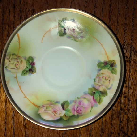 Royal Rudolstadt Prussian rose pattern gold trim tea cup and saucer Victorian - Picture 9 of 15